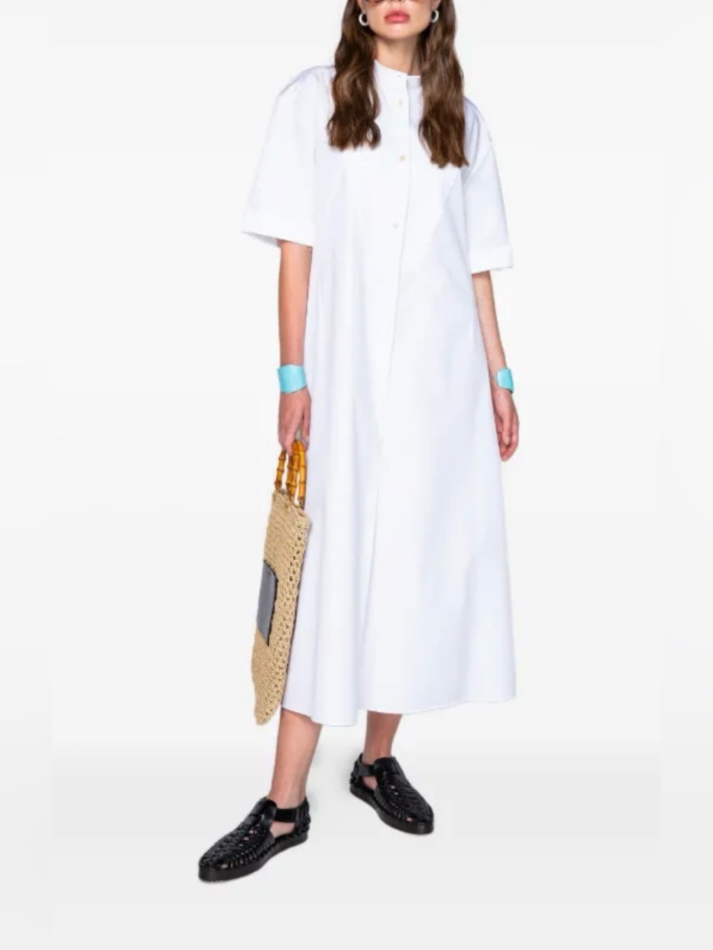 Jil Sander Cotton Poplin White Button-Front Midi Shirt Dress size 42 M to L